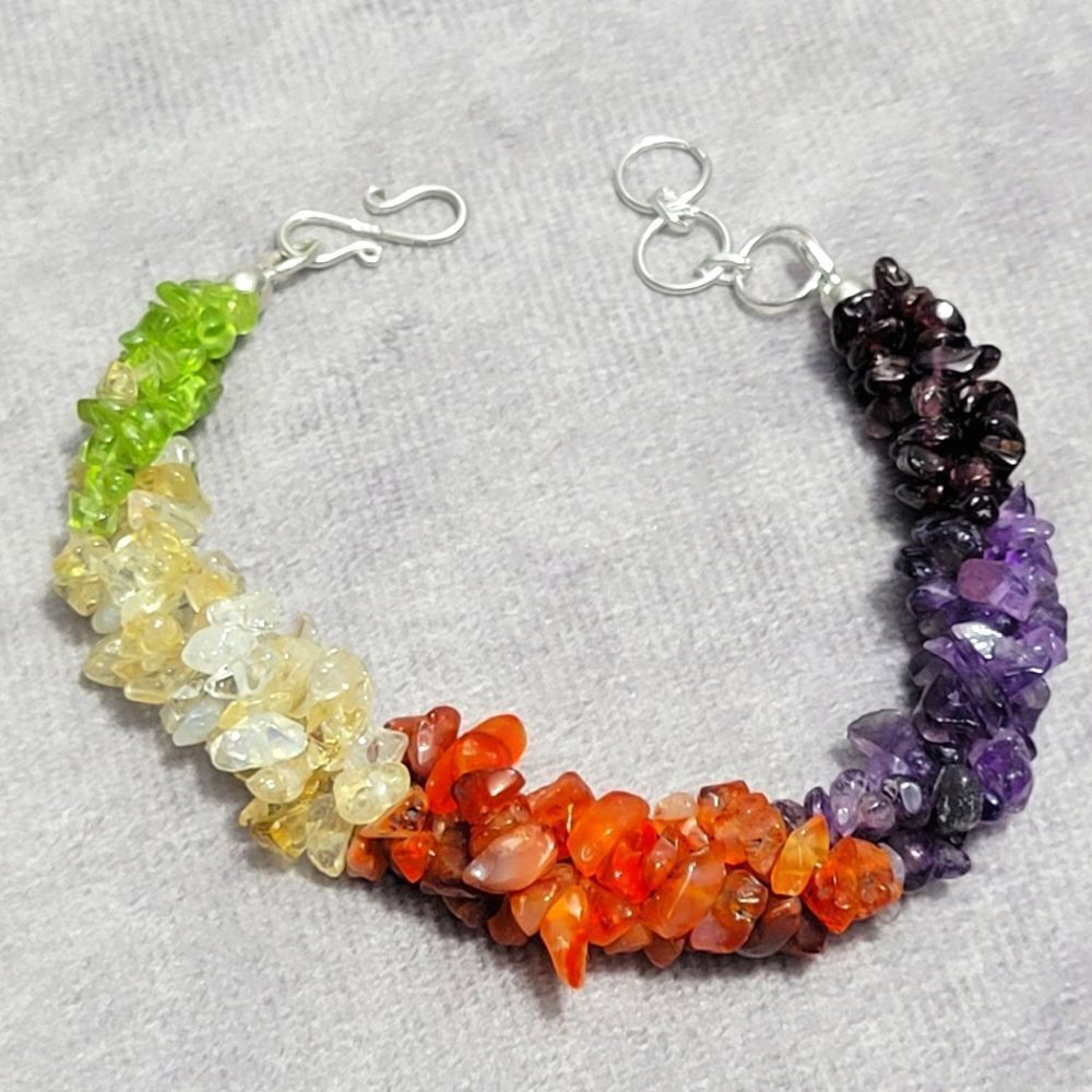 Multi Gemstone Chip Twisted Bracelet  in Platinum over Sterling Silver